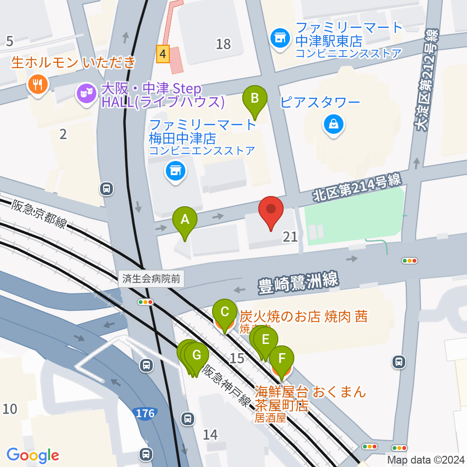 ESPエンタテインメント大阪周辺のファミレス・ファーストフード一覧地図