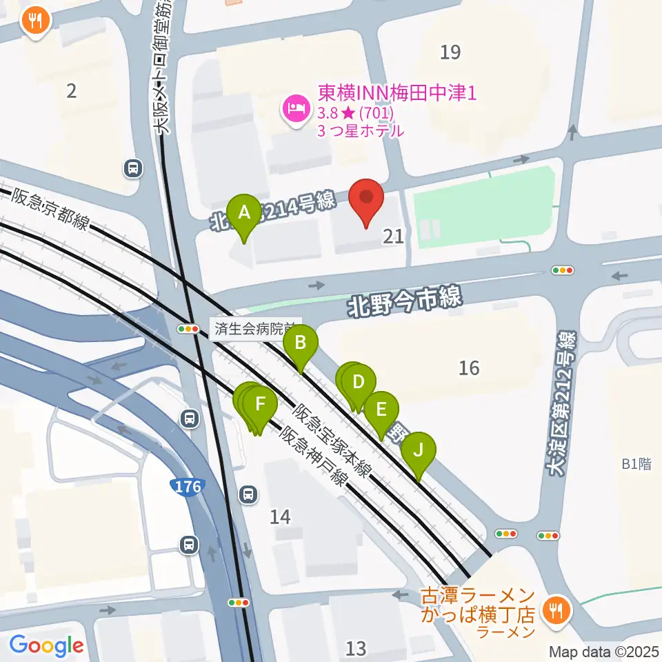 ESPエンタテインメント大阪周辺のファミレス・ファーストフード一覧地図