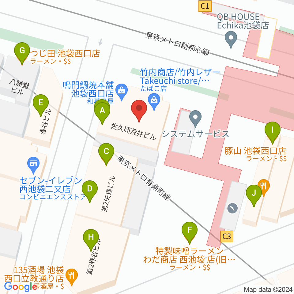 ジャパンO・N・Oミュージックアカデミー周辺のファミレス・ファーストフード一覧地図