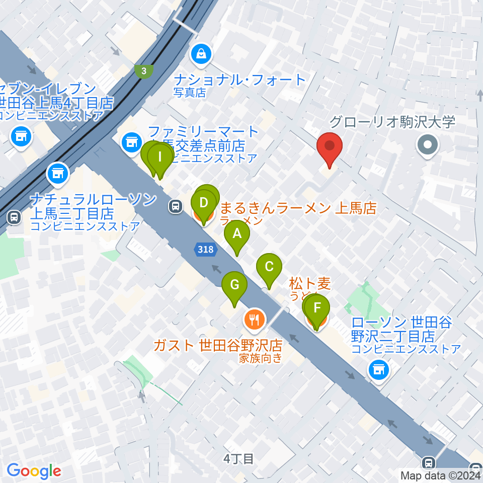 ワンヴォイスミュージックスクール周辺のファミレス・ファーストフード一覧地図