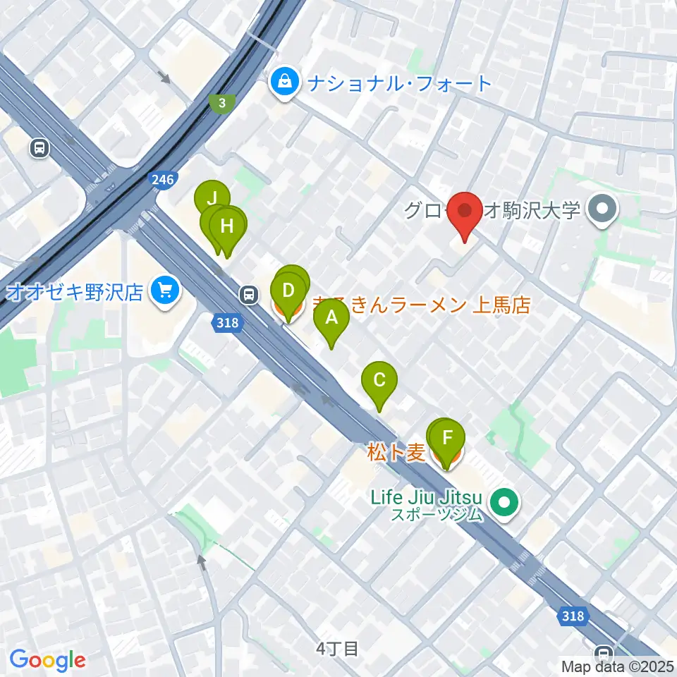 ワンヴォイスミュージックスクール周辺のファミレス・ファーストフード一覧地図