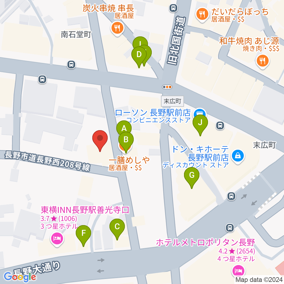 ヒオキ楽器周辺のファミレス・ファーストフード一覧地図