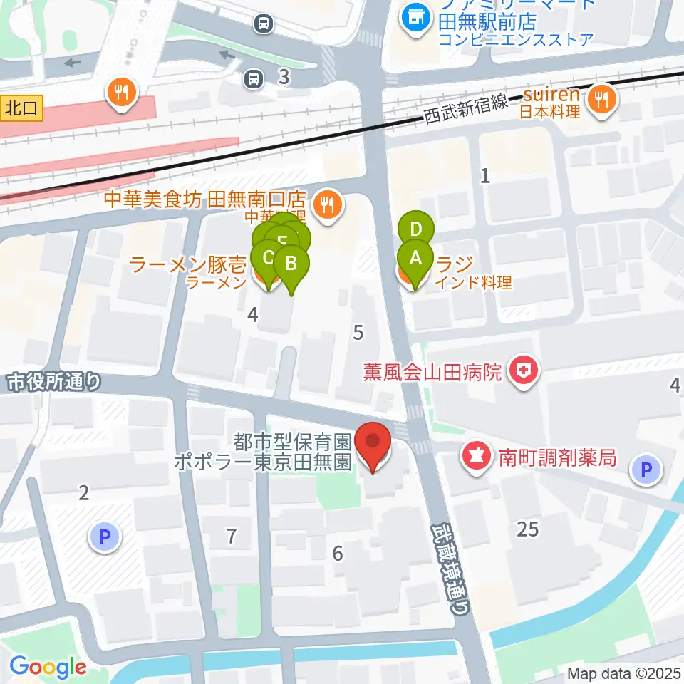 東音楽器 田無センター周辺のファミレス・ファーストフード一覧地図