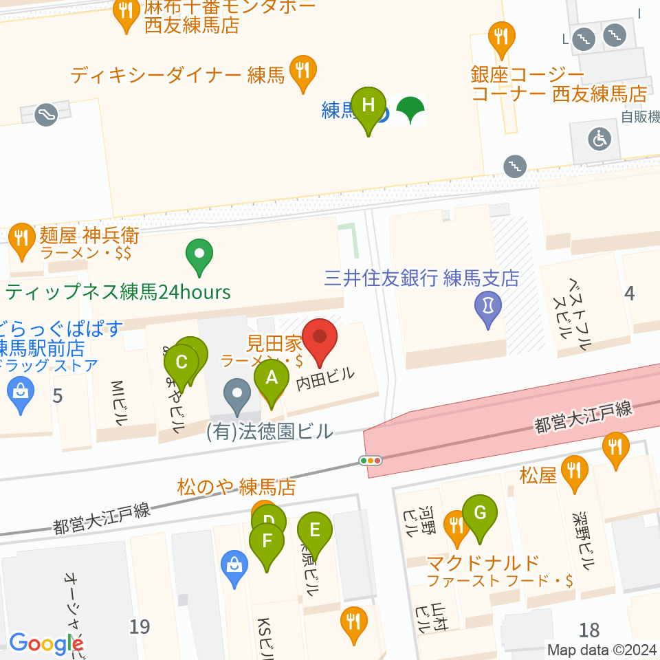 東音楽器 練馬センター周辺のファミレス・ファーストフード一覧地図