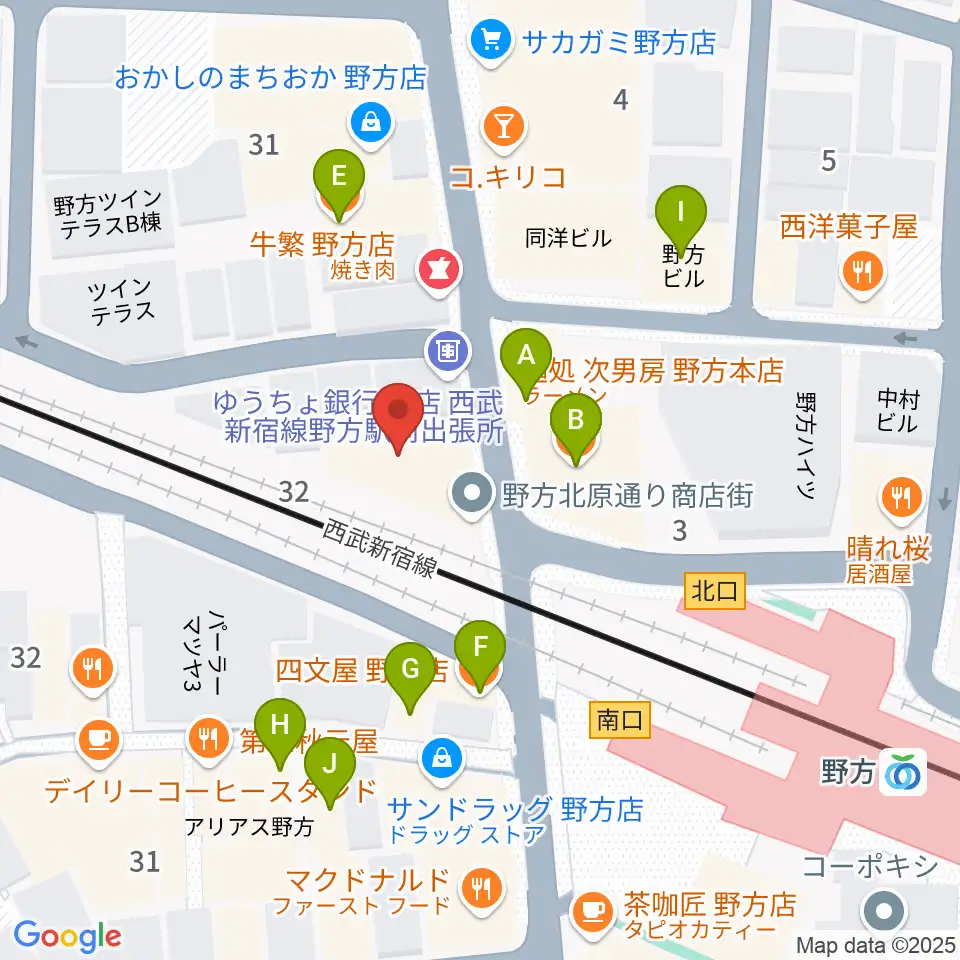 東音楽器 野方センター周辺のファミレス・ファーストフード一覧地図