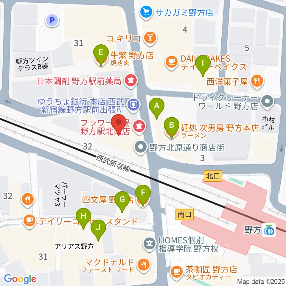 東音楽器 野方センター周辺のファミレス・ファーストフード一覧地図