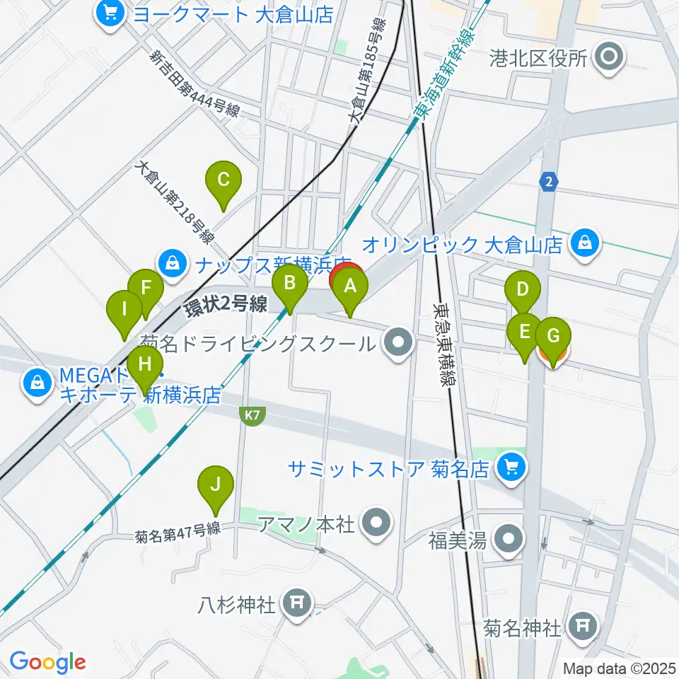菊名JAM周辺のファミレス・ファーストフード一覧地図
