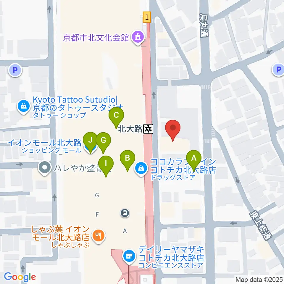 京都ミュージックラボ周辺のファミレス・ファーストフード一覧地図