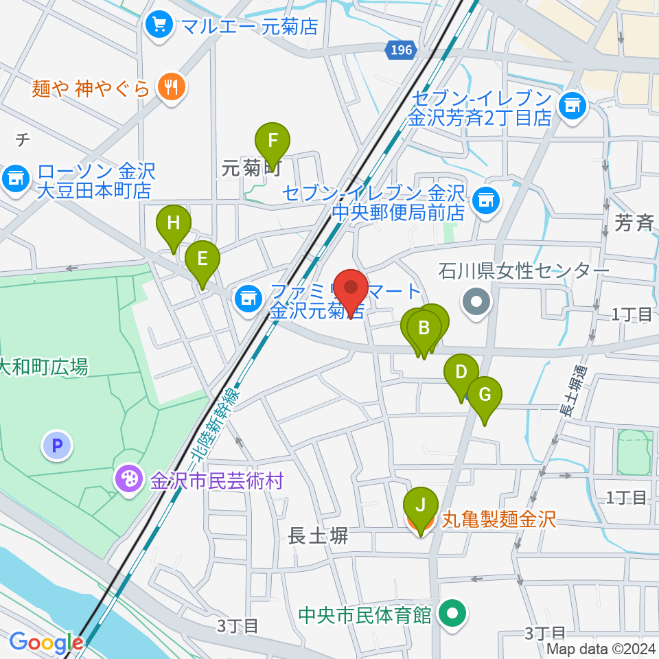 金沢科学技術大学校 Kist周辺のファミレス・ファーストフード一覧地図