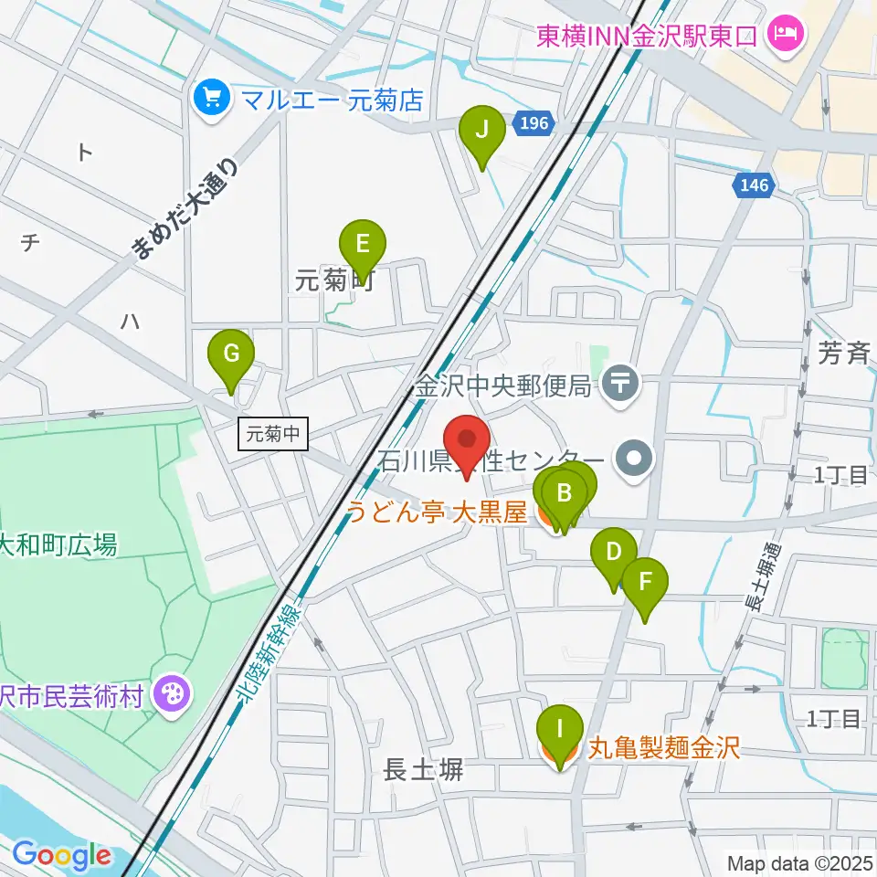 金沢科学技術大学校 Kist周辺のファミレス・ファーストフード一覧地図