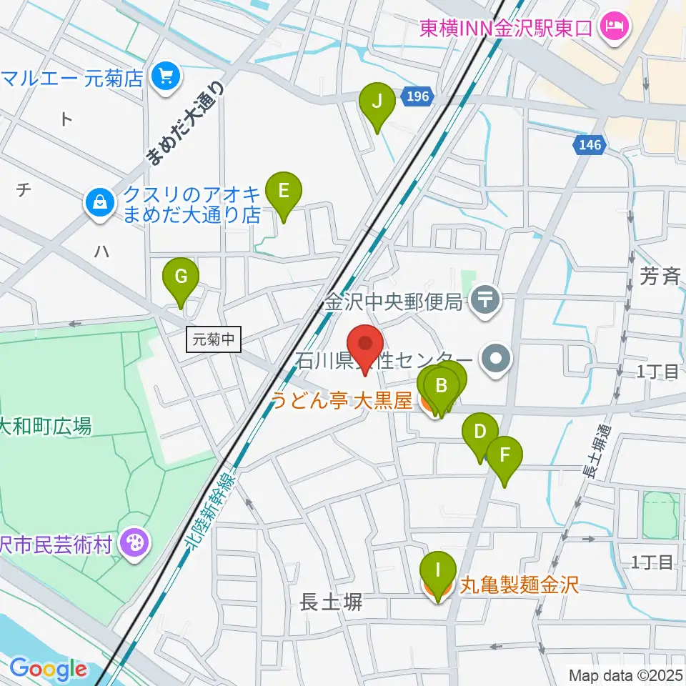 金沢科学技術大学校 Kist周辺のファミレス・ファーストフード一覧地図