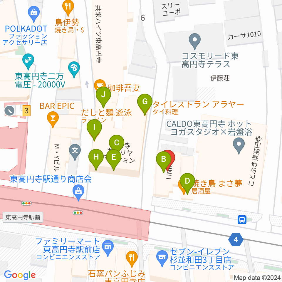 エンジェルハープ周辺のファミレス・ファーストフード一覧地図