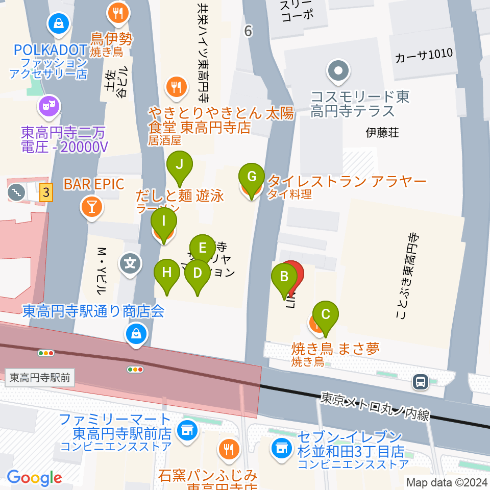 エンジェルハープ周辺のファミレス・ファーストフード一覧地図