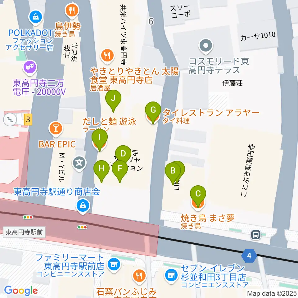 エンジェルハープ周辺のファミレス・ファーストフード一覧地図