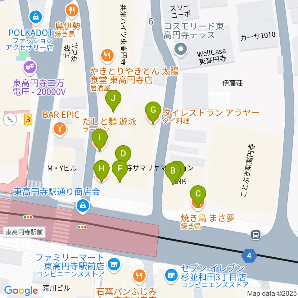 エンジェルハープ周辺のファミレス・ファーストフード一覧地図