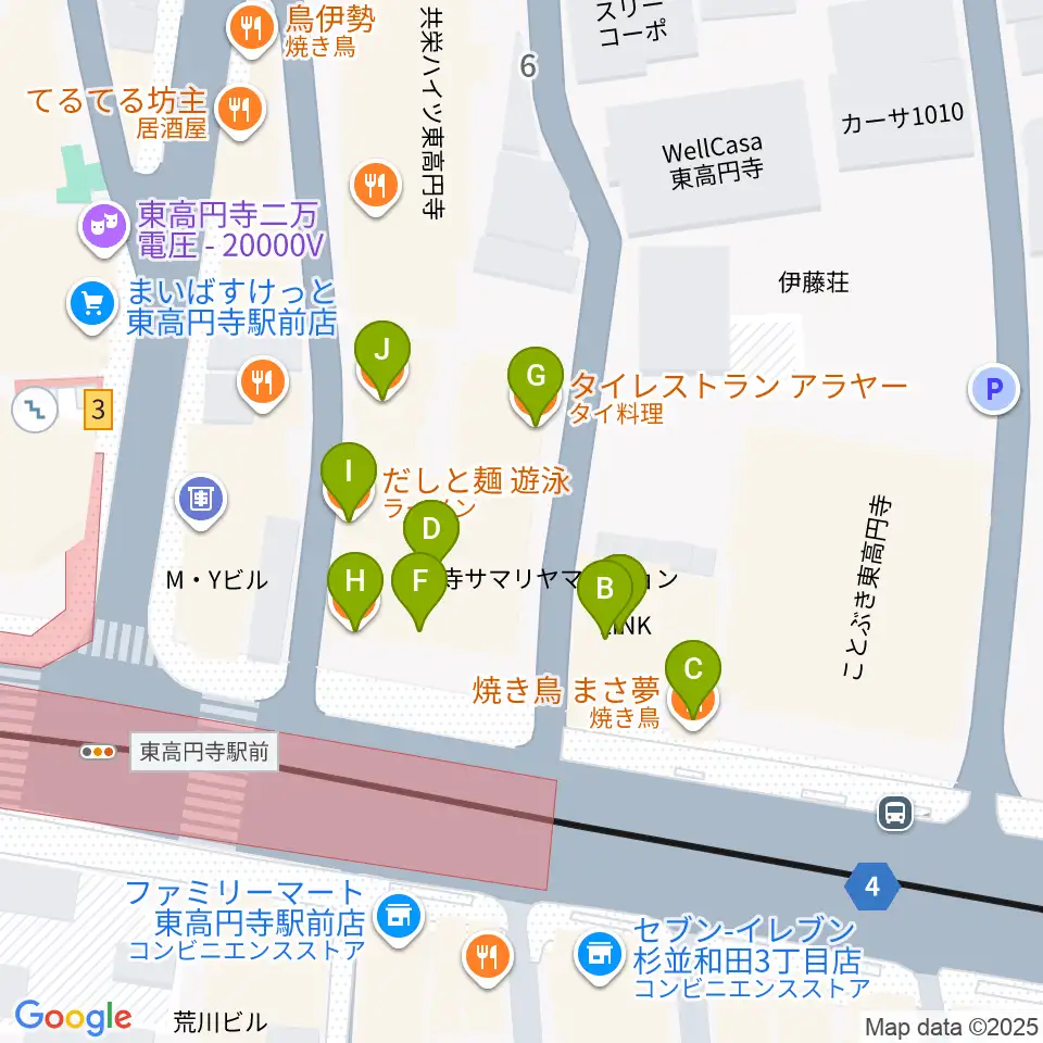 エンジェルハープ周辺のファミレス・ファーストフード一覧地図