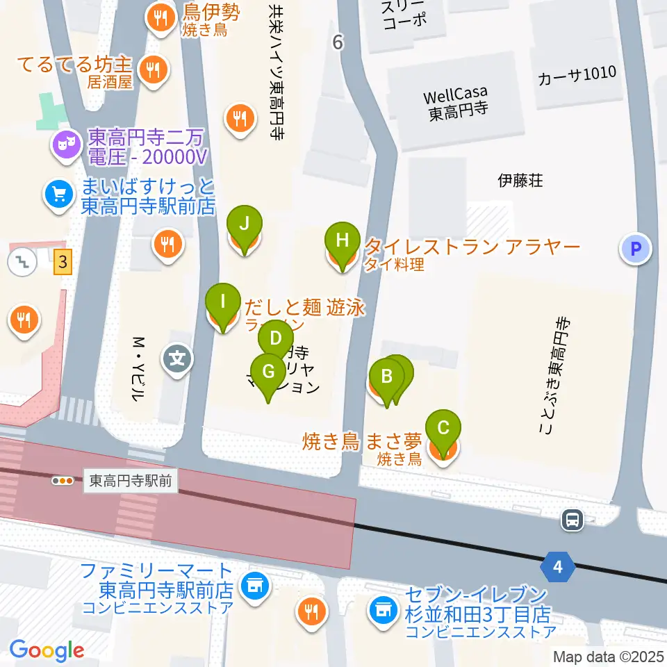 エンジェルハープ周辺のファミレス・ファーストフード一覧地図