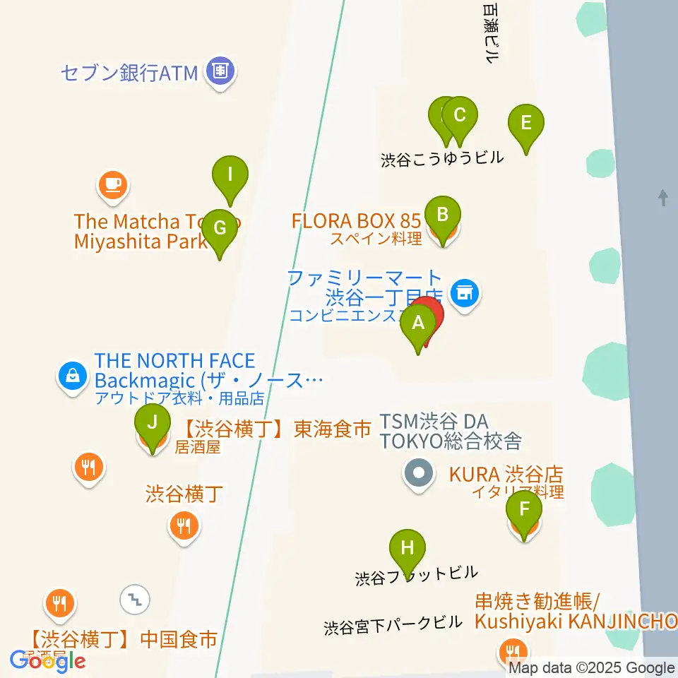 東京ダンス・俳優&舞台芸術専門学校周辺のファミレス・ファーストフード一覧地図