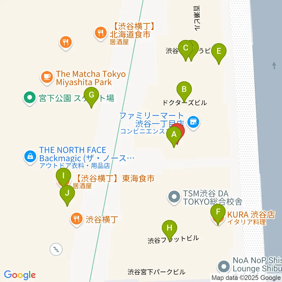 東京ダンス・俳優&舞台芸術専門学校周辺のファミレス・ファーストフード一覧地図
