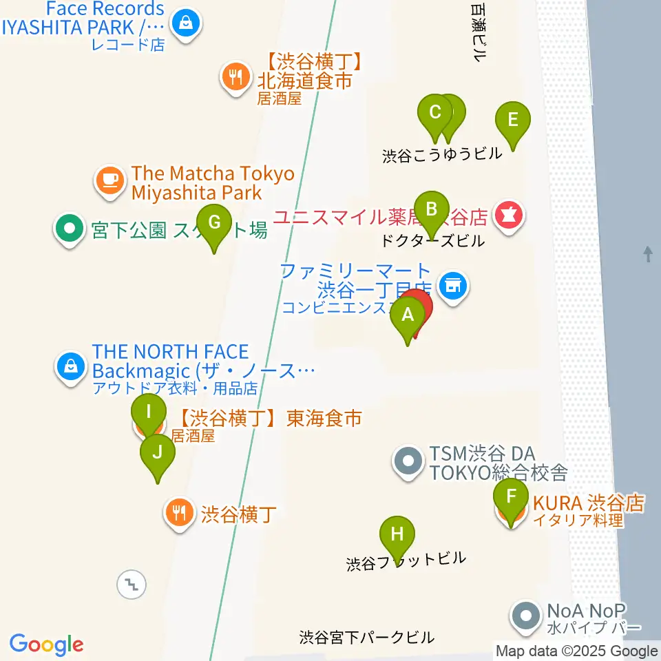 東京ダンス・俳優&舞台芸術専門学校周辺のファミレス・ファーストフード一覧地図