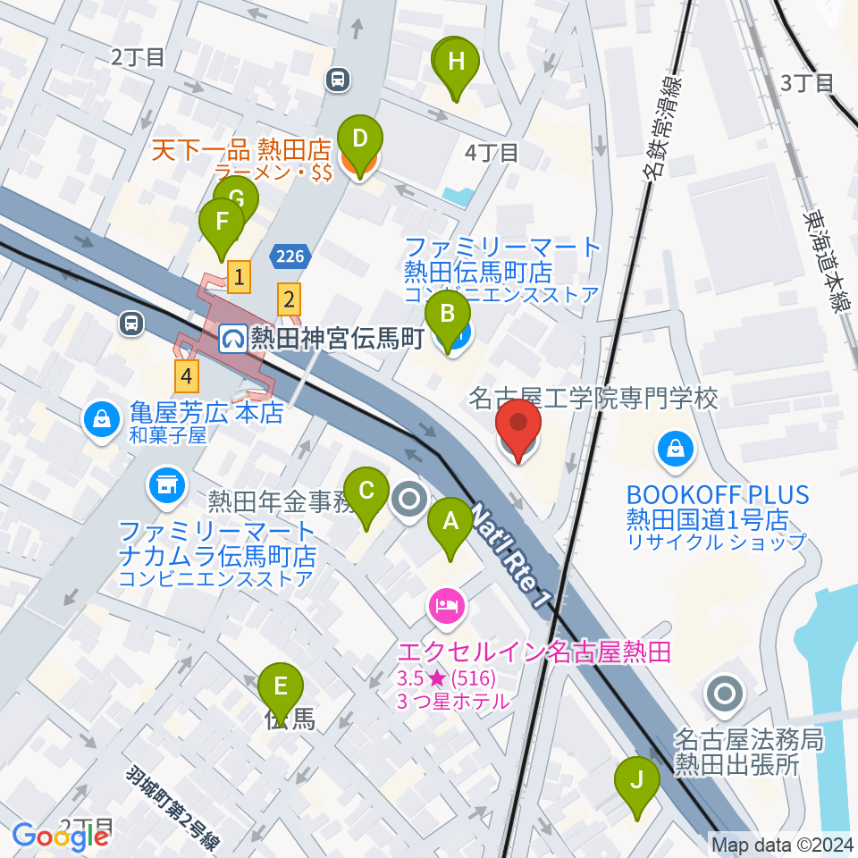 名古屋工学院専門学校周辺のファミレス・ファーストフード一覧地図