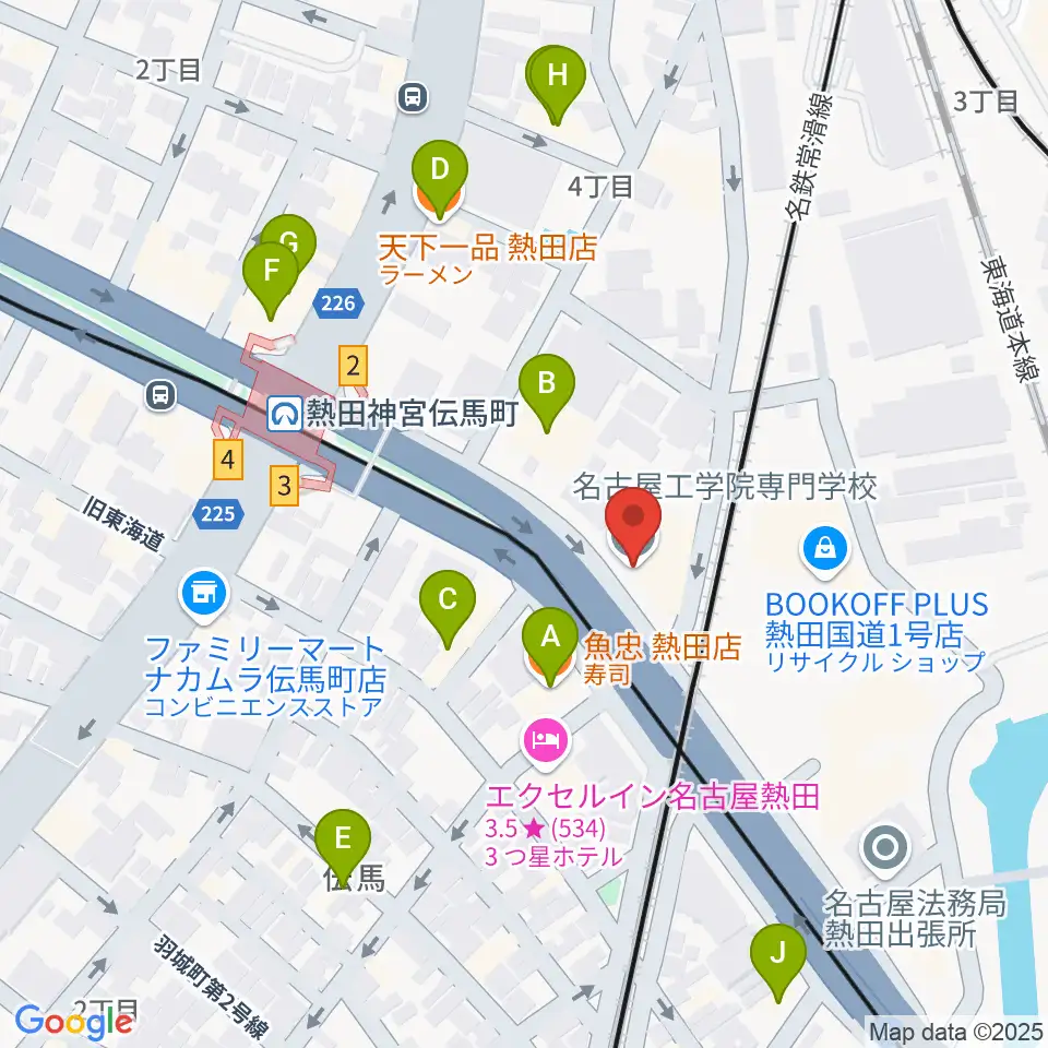 名古屋工学院専門学校周辺のファミレス・ファーストフード一覧地図