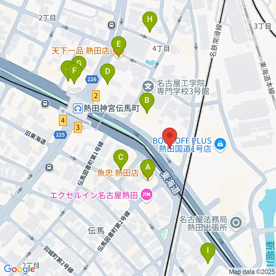 名古屋工学院専門学校周辺のファミレス・ファーストフード一覧地図