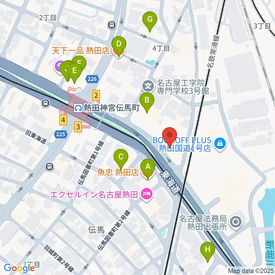 名古屋工学院専門学校周辺のファミレス・ファーストフード一覧地図
