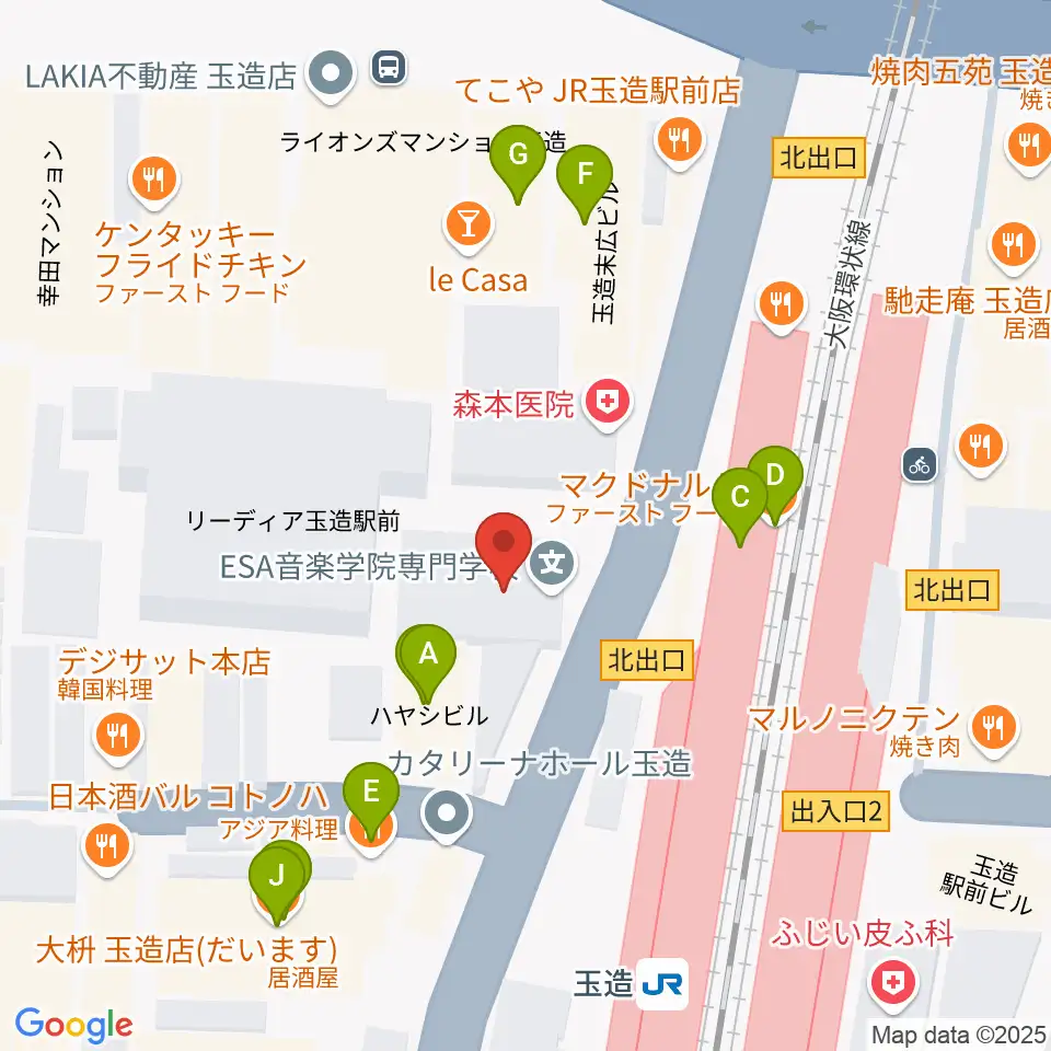 ESA音楽学院専門学校周辺のファミレス・ファーストフード一覧地図