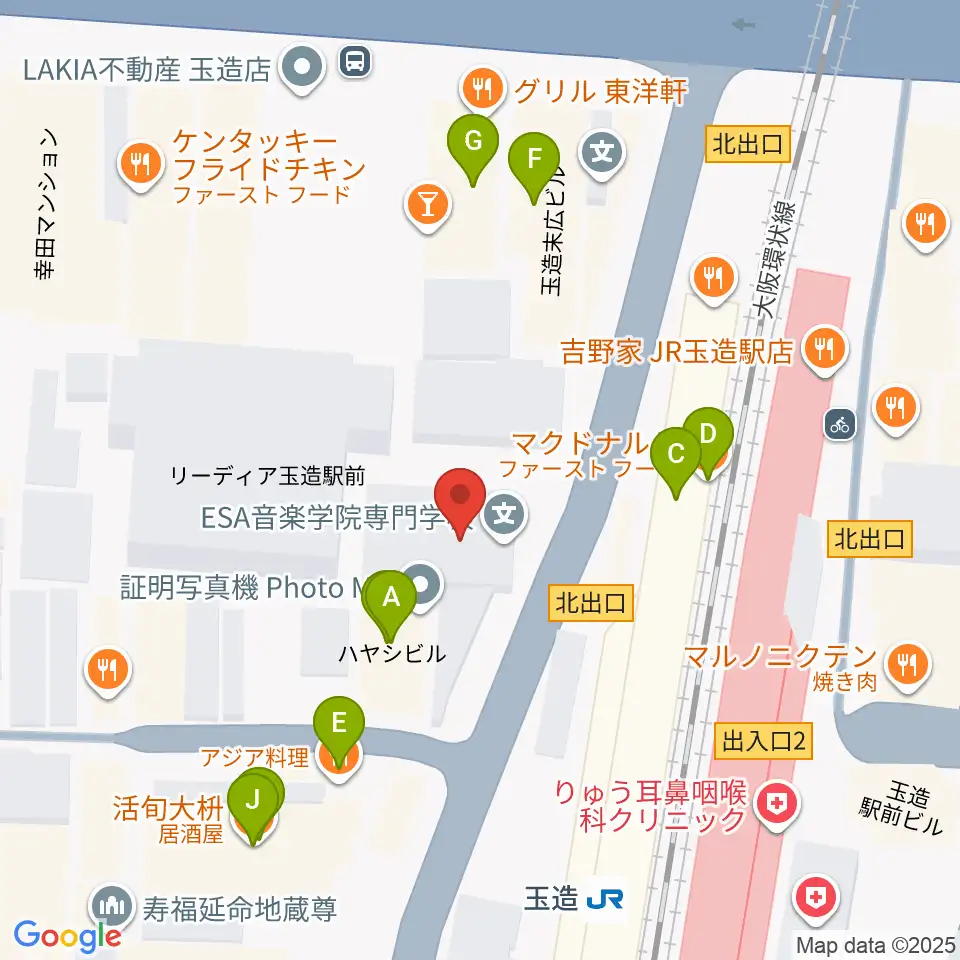 ESA音楽学院専門学校周辺のファミレス・ファーストフード一覧地図