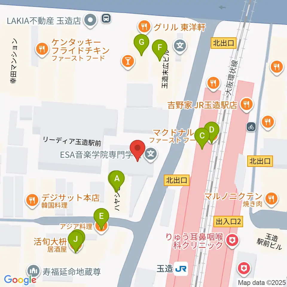 ESA音楽学院専門学校周辺のファミレス・ファーストフード一覧地図