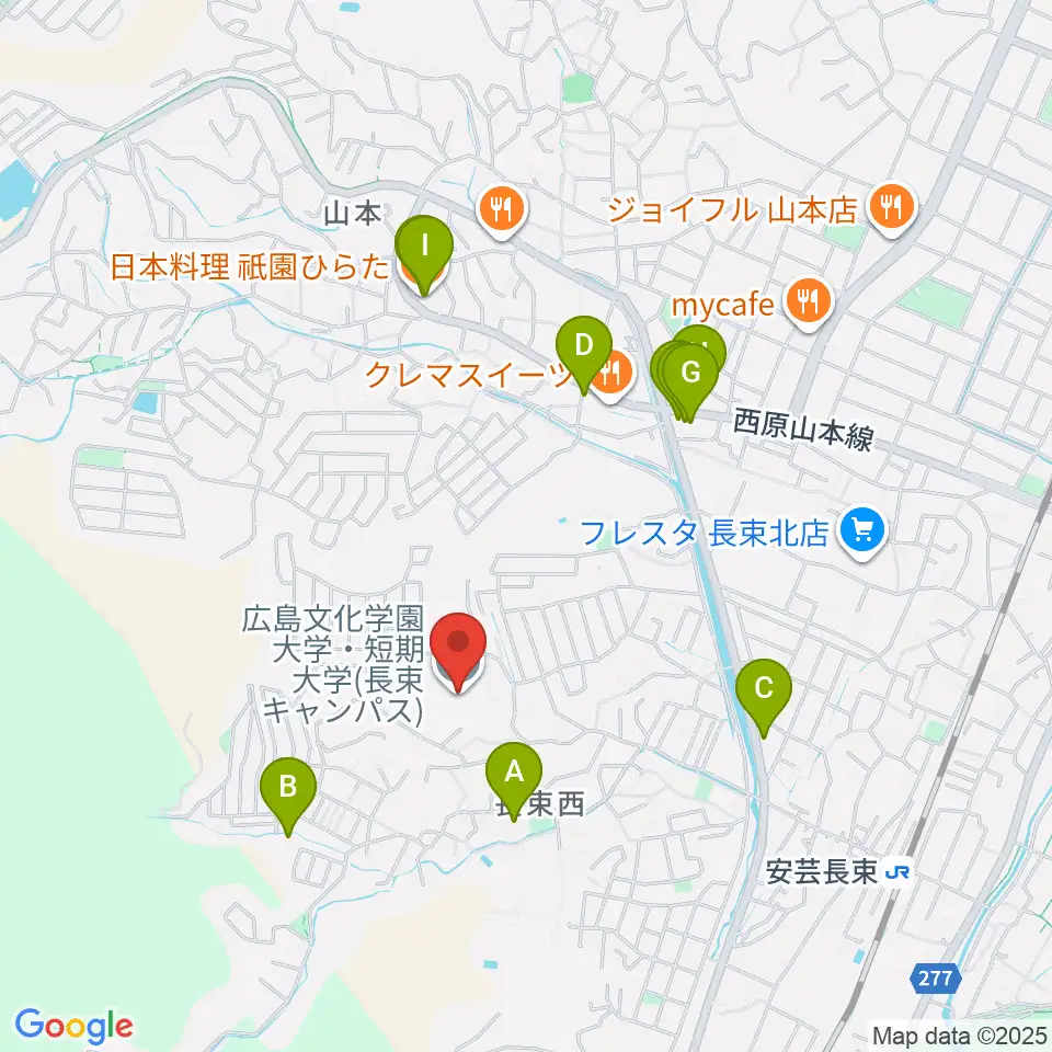 広島文化学園大学 音楽学科周辺のファミレス・ファーストフード一覧地図