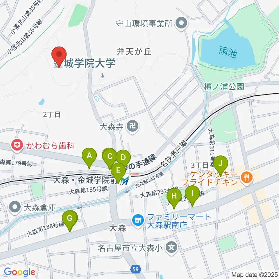 金城学院大学 文学部 音楽芸術学科周辺のファミレス・ファーストフード一覧地図