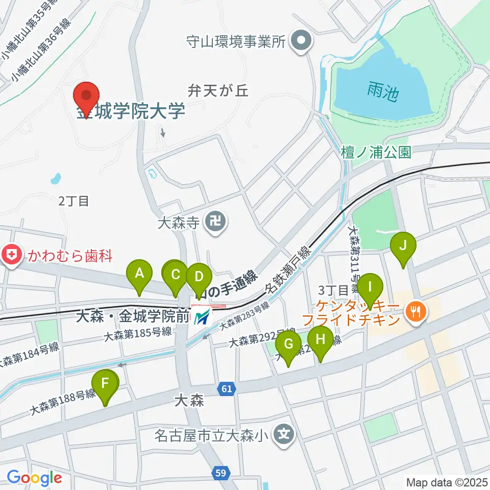 金城学院大学 音楽芸術学科周辺のファミレス・ファーストフード一覧地図
