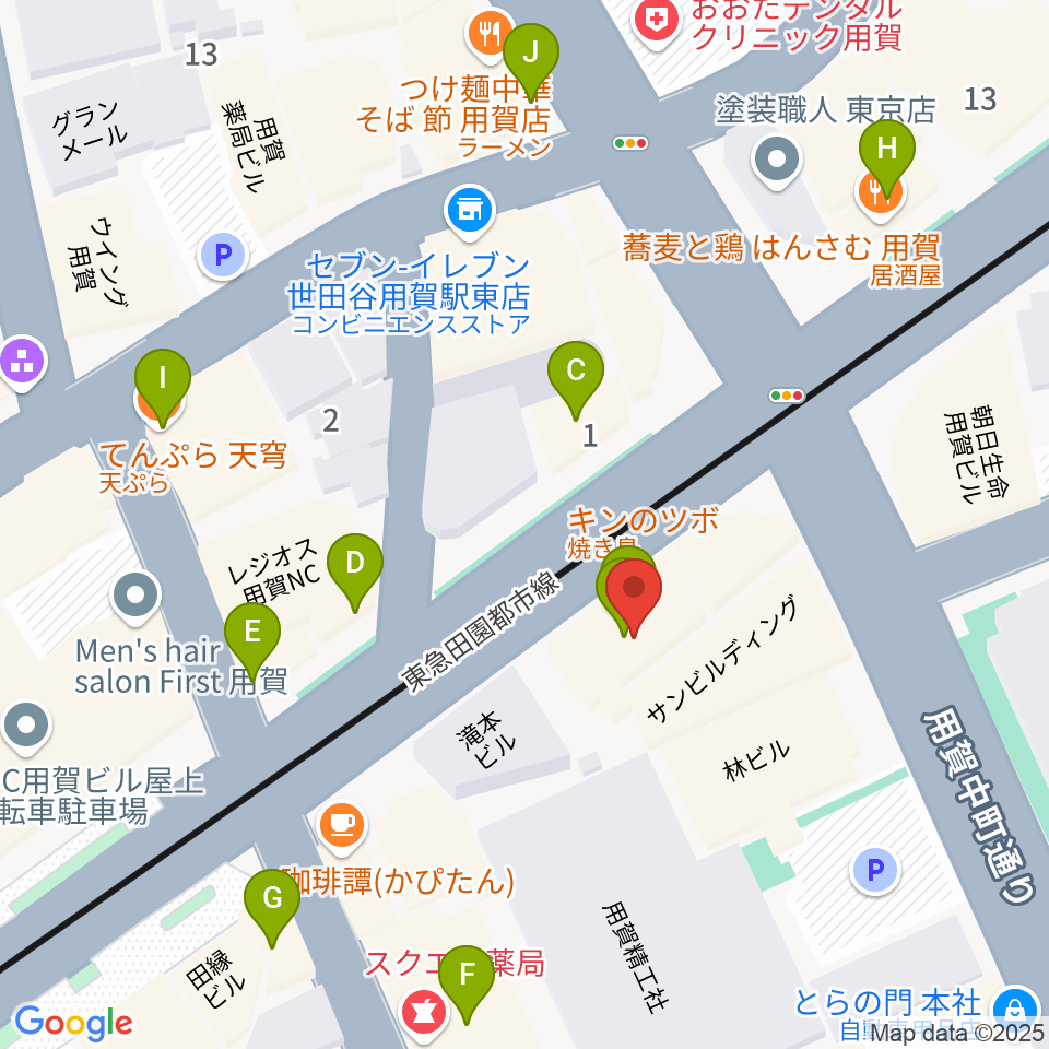 ママンベビー用賀教室周辺のファミレス・ファーストフード一覧地図