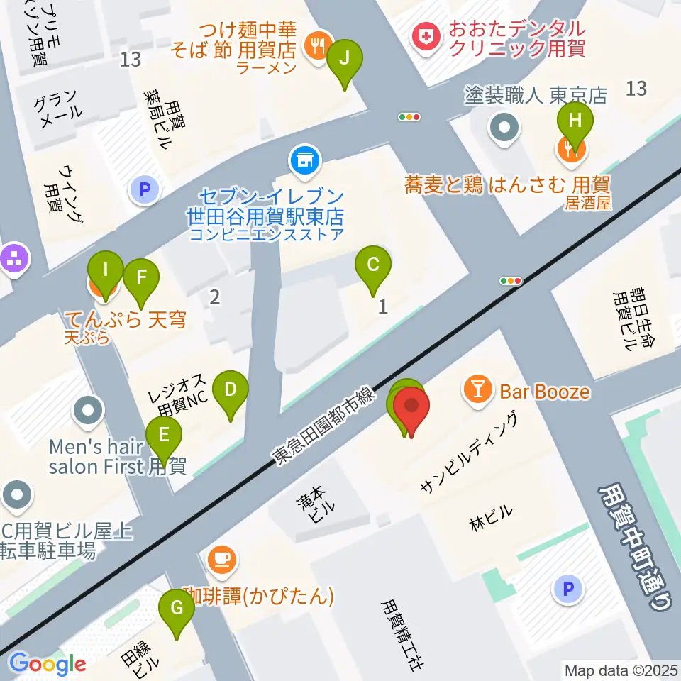 ママンベビー用賀教室周辺のファミレス・ファーストフード一覧地図
