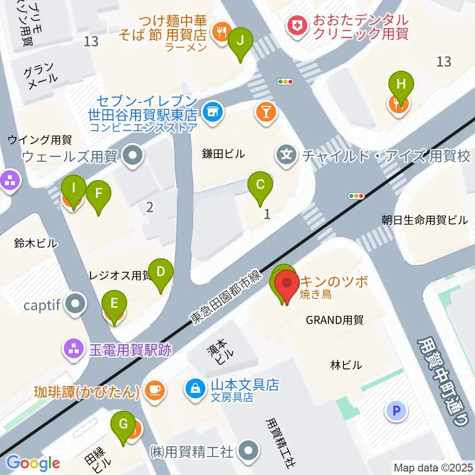 ママンベビー用賀教室周辺のファミレス・ファーストフード一覧地図