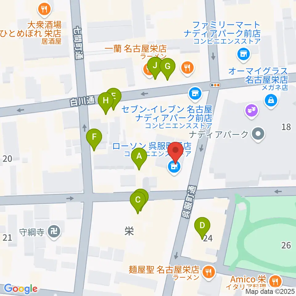名古屋スクールオブミュージック&ダンス専門学校周辺のファミレス・ファーストフード一覧地図