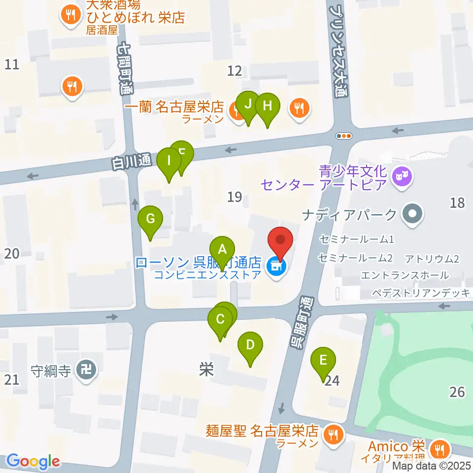 名古屋スクールオブミュージック&ダンス専門学校周辺のファミレス・ファーストフード一覧地図