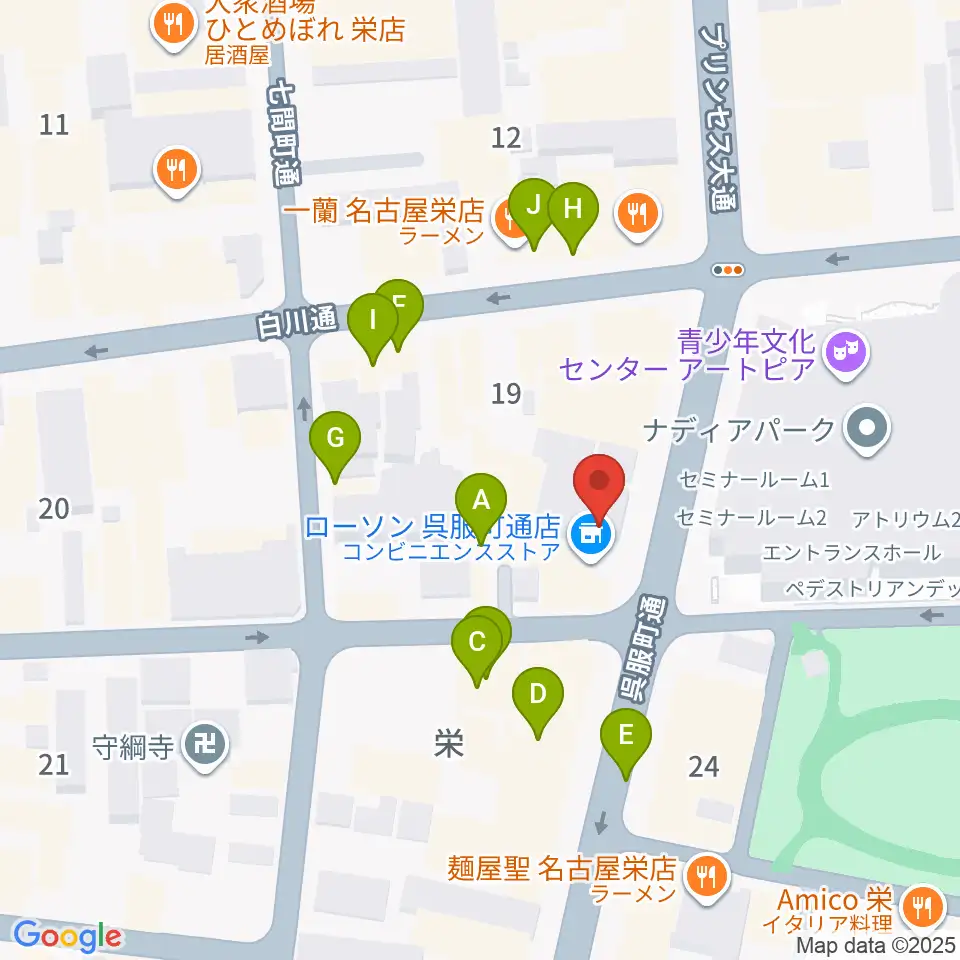 名古屋スクールオブミュージック&ダンス専門学校周辺のファミレス・ファーストフード一覧地図