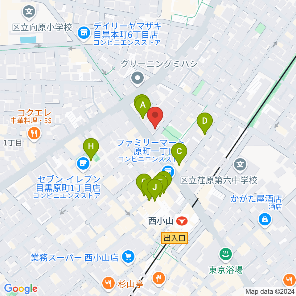  ミュージック＆ダンススタジオルーツ周辺のファミレス・ファーストフード一覧地図