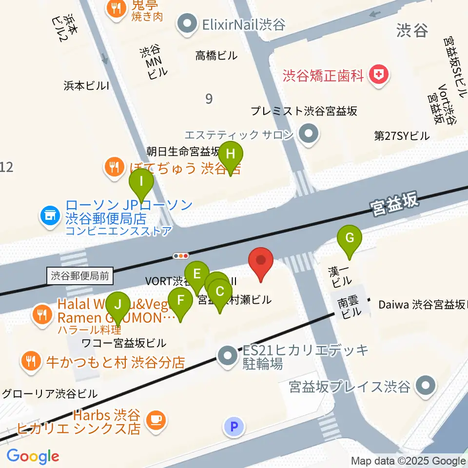 東京スクールオブミュージック専門学校渋谷周辺のファミレス・ファーストフード一覧地図