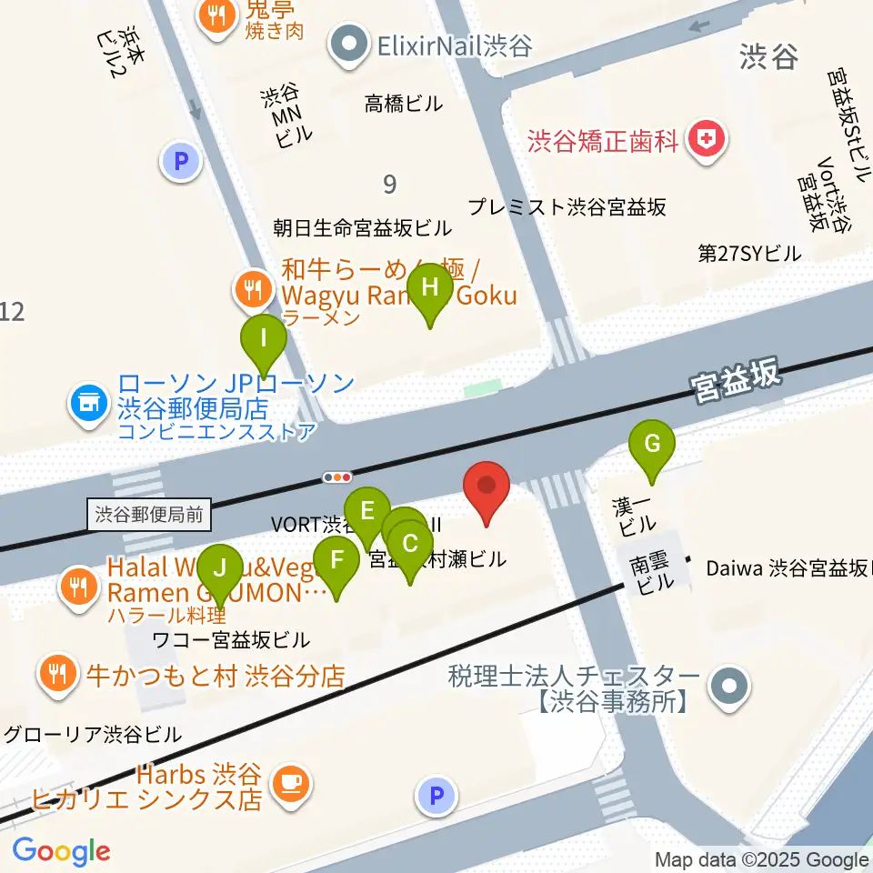 東京スクールオブミュージック専門学校渋谷周辺のファミレス・ファーストフード一覧地図