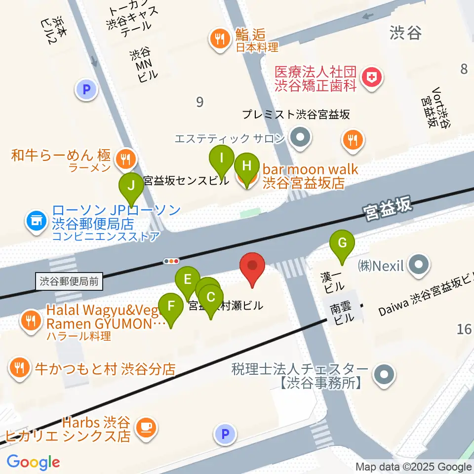 東京スクールオブミュージック専門学校渋谷周辺のファミレス・ファーストフード一覧地図