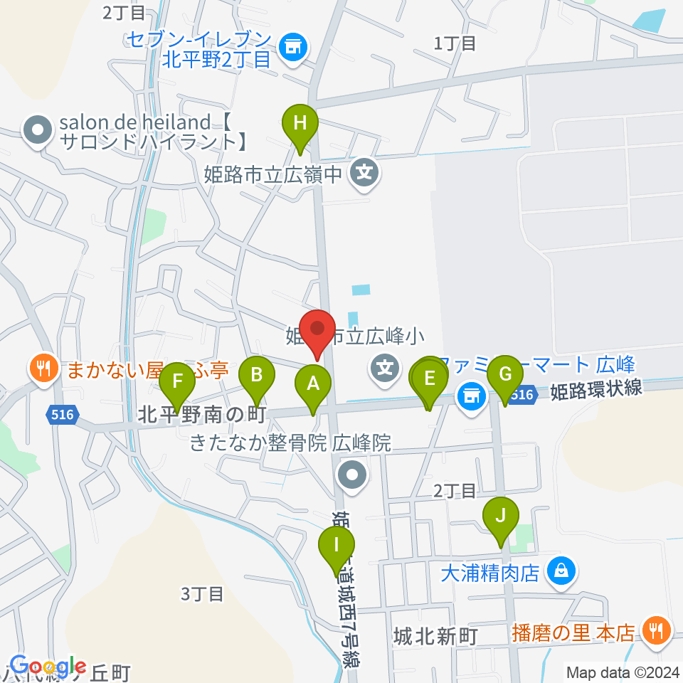 しらさぎ音楽学院周辺のファミレス・ファーストフード一覧地図