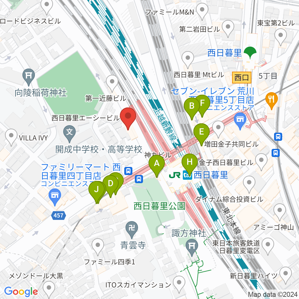 東京音楽学院 西日暮里駅前校周辺のファミレス・ファーストフード一覧地図