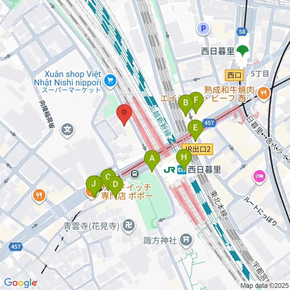 東京音楽学院 西日暮里駅前校周辺のファミレス・ファーストフード一覧地図