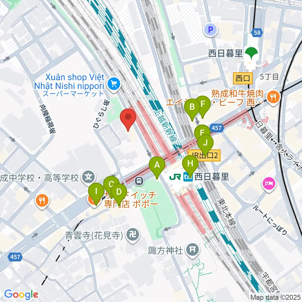 東京音楽学院 西日暮里駅前校周辺のファミレス・ファーストフード一覧地図