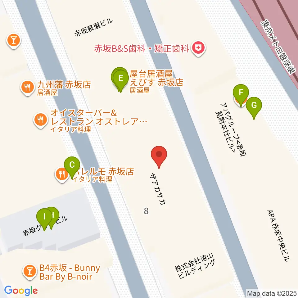 ヤマノミュージックサロン赤坂周辺のファミレス・ファーストフード一覧地図