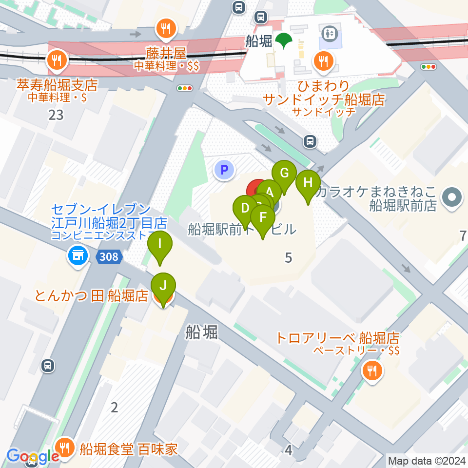 ヤマノミュージックセンター船堀周辺のファミレス・ファーストフード一覧地図